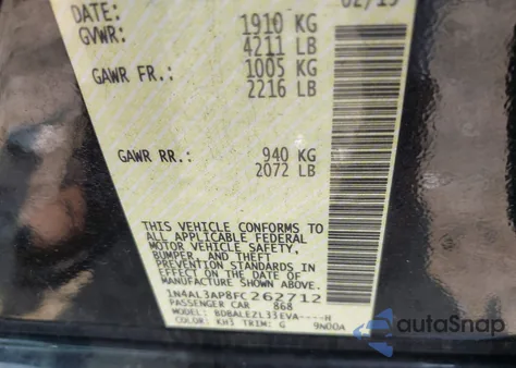 2015 Nissan Altima 2.5 S из США, поврежденный, VIN 1N4AL3AP8FC262712